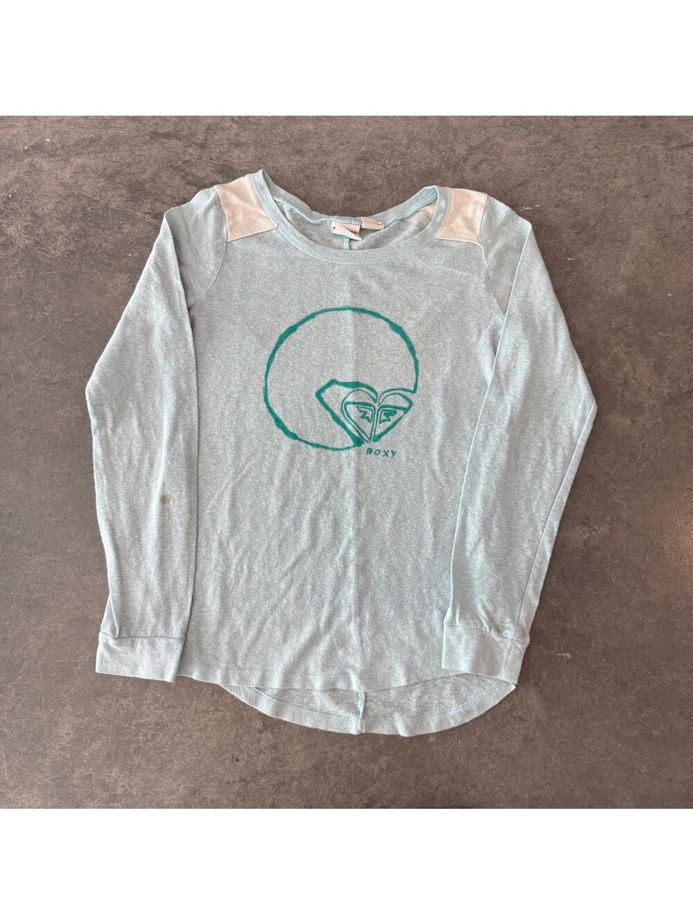 Vintage Y2K Roxy Sidcecut Baby Blue Surf Longsleeve Baby Tee Size YXL/ Womens S